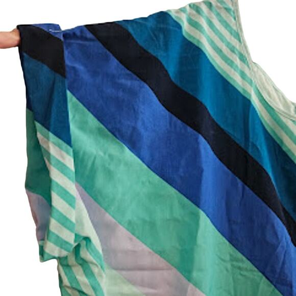 4X Cap sleeve mint blue striped short sleeve top with zipper back - Picture 4 of 7